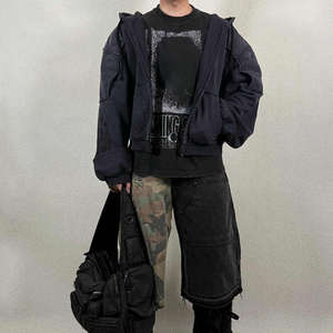 Streetwear personnalisé OEM Coupe spéciale Couture inversée Conception brodée Capuche à double couche Vintage lavé à l'acide en détresse - Product Image 1