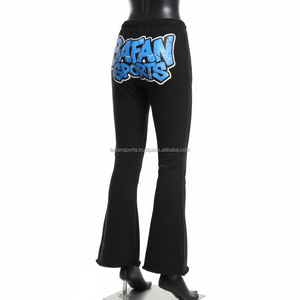 กางเกงแฟลร์ผู้หญิง ผ้าโพลีเอสเตอร์ยืด GSM สีดำ โลโก้แบบรีดร้อนตามสั่ง เนื้อผ้านุ่ม เอวสูง ทรงแฟชั่น - Product Image 5