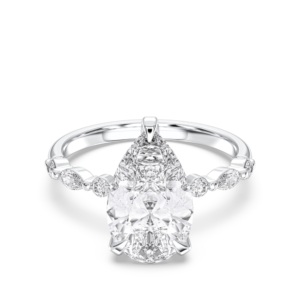 4.24กะรัต E-F/VVS-VS (Centre 4.00CT) ลูกแพร์เพชรโมอิสซาไนต์และแหวนหมั้นเพชรทรงกลมตัดทำในทองคำขาวสำหรับเธอ - Product Image 1