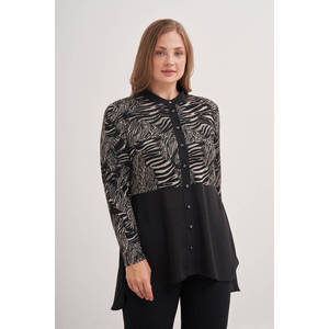 Blusa de Chifón con Estampado de Cebra y Bordado, Estilo Retro Casual, Talla XL - Product Image 4