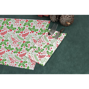 Servilletas de bolsillo Kanguro blancas de 40x40cm con estampado verde Muerdago, pañuelos de papel suaves y secos, 240 unidades, B2B - Product Image 1