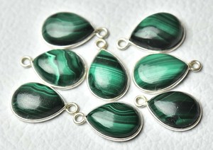 925 Sterling Silver 9x12mm Naturel Malachite Cabochon Coeur Lunette Réglage Simple Boucle Lien Charme Connecteurs Faire Collier - Product Image 6