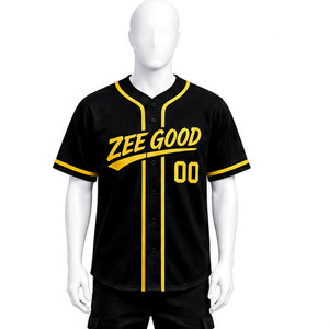 Camiseta de Béisbol 2026 para Hombre, Negra y Amarilla, de Malla, Manga Corta, Transpirable, con Botones al Frente, Nombre del Equipo Impreso, Ropa Deportiva para Adultos - Product Image 1