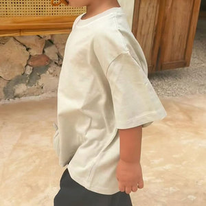 Custom Logo Kids Drop Shoulder Boxy Baggy Tee Peuter Baby Jongens Meisjes 100% Katoen Blanco Oversized T-Shirt Met Korte Mouwen - Product Image 2