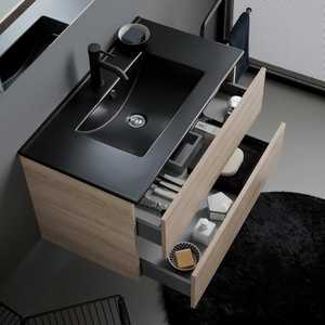 Meuble de salle de bain mural minimaliste en chêne KORICINI 80 cm, deux pièces, avec ensemble lavabo Belize noir mat - Product Image 5