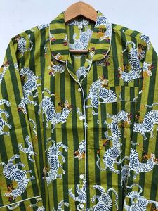 ชุดนอนผู้หญิงผ้าฝ้ายอินเดียพิมพ์ลายเสือ, ชุดนอนใส่สบายเสื้อเชิ้ตกางเกงสำหรับเจ้าสาวเพื่อนเจ้าสาวชุดใส่กลางคืน - Product Image 3