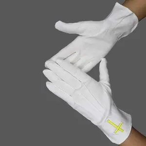 专业设计100% 棉白色共济会富豪洛奇白色过去大师共济会手套
