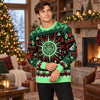 Pull de Noël moche pour homme FNJIA, motif soleil, lune et flocon de neige, tricot graphique, idéal pour les événements festifs, personnalisable avec logo ODM