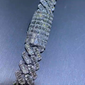 Customized 18mm Cuban Link 50 Carat Moissanite Baguette Diamond <b>Chain</b> 925 Sterling <b>Silver</b> Rhodium Plated Party Gift - Product Image 3