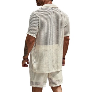 Nouveauté : Ensemble T-shirt et Short Tricoté Homme Été, Manches Courtes, Couleurs Contrastées, Respirant, Style Urbain Imprimé HS2027 - Product Image 4