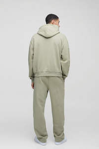 Survêtement ample à capuche avec fermeture éclair, en coton 100% kaki, avec bande latérale croisée, vêtement teint en pièce écologique, vente de vêtements chauds - Product Image 5