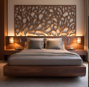 Cama contemporánea de madera con diseño de celosía y luz ambiental. Elegancia minimalista disponible a precios de mayoreo. - Product Image 4