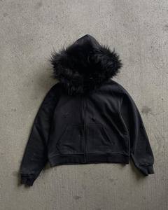 Sweat à Capuche en Fausse Fourrure Amovible Zipup Surdimensionné en Laine Française en Coton Personnalisé 400g Sweat à Capuche à Col en Fourrure - Product Image 4