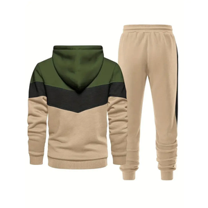 Traje de dos piezas para hombre, Sudadera con capucha y pantalones con cremallera, diseño de tuberías en contraste, estilo callejero Atlético - Product Image 3