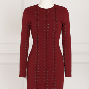 Robe longue moulante en molleton à lacets pour femme, manches longues, coupe régulière, genou, tissu extensible doux, respirant, style streetwear moderne - Product Image 3