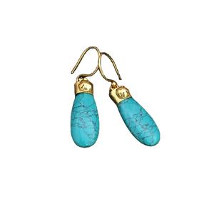 ต่างหูชุบทอง18K ทำด้วยมือพร้อมเครื่องประดับทองเหลืองเทอร์ควอยซ์ธรรมชาติสำหรับผู้หญิงและเด็กผู้หญิง - Product Image 1