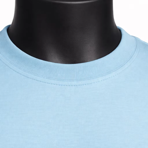 เสื้อยืดลำลองสีฟ้าอ่อนสำหรับผู้ชาย คอกลม แขนสั้น ผ้าฝ้าย 100% ทรงโอเวอร์ไซส์ สีพื้น ระบายอากาศได้ดี ผ้าถักน้ำหนัก 150 กรัม - Product Image 4