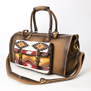 The Heritage Traveler Luxury Durable Full Grain Leather Duffel with Saddle Blanket Inlay for Weekend & Overnight Trips - Product Image 2