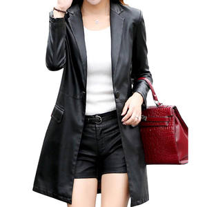 Chaqueta de invierno de cuero y abrigo largo a prueba de viento con abrigo de piel de oveja de lana cálida - Product Image 1