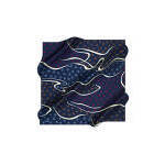Navy Blue 100% <b>Silk</b> Crepe Satin Square <b>Scarf</b> with Digital Print - Product Image 3
