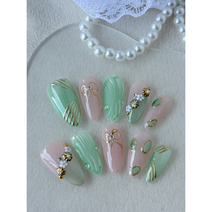 Uñas Postizas Sakura Mint, Arte de Uñas Exquisito con Motivo de Menta y Sakura, Fáciles de Aplicar y Duraderas - Product Image 2