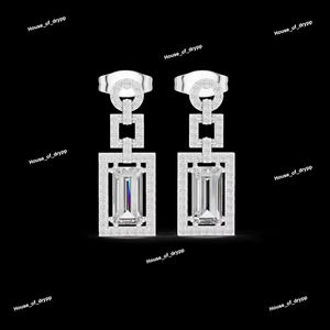 Pendientes Elegantes de Diseño Geométrico con Piedras Centrales Brillantes en Corte Esmeralda, Diseño Cuadrado Moderno, Pendientes de Lujo para Fiestas para Mujer - Product Image 2