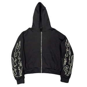 Sweat à capuche ample en molleton personnalisé 100% coton respirant, fermeture éclair satinée surdimensionnée, motif uni brodé, fermeture éclair régulière, hiver - Product Image 1