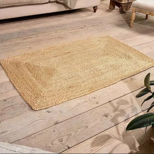 Tapis de carex tissé naturel rectangle avec de beaux motifs, paillasson antidérapant, utilisé dans la cuisine, le salon, le couloir, la chambre - Product Image 1