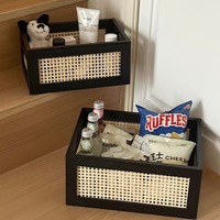 Boîte de caisse en bois tissée avec panier en bambou rustique Rangement de garde-manger de cuisine avec poignées intégrées pour bébé et blanchisserie