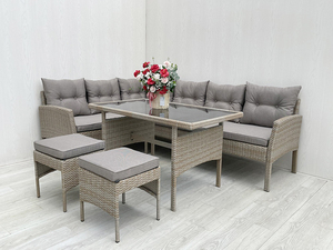 SF00093 Directo de fábrica en VN, Conjunto de Sofás de Jardín de Ratán Moderno, Muebles de Exterior con Mesa de Vidrio y Cojines, Diseño Contemporáneo - Product Image 4
