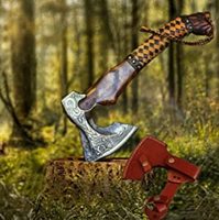 Couteaux MDM AXES, acier à haute teneur en carbone, hache tactique vintage de combat Viking, manche en bois de frêne, lame de 5 pouces
