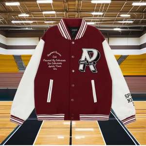 Chaqueta de béisbol de lana de otoño invierno vintage personalizable para hombre estilo casual con decoraciones de patrón de letras bordadas de lana - Product Image 2