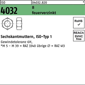 น็อตหกเหลี่ยม ISO 4032 M16 8 ชุบกัลวาไนซ์แบบจุ่มร้อน แพ็ค 200 ชิ้น - Product Image 1