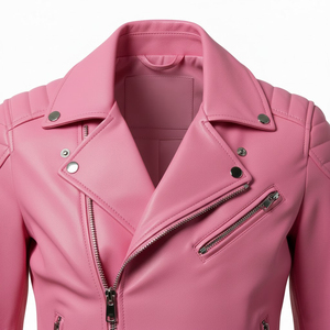 Veste de moto en cuir grainé rose véritable pour femmes, vente en gros personnalisée, prix d'usine, style motard, manteau tendance pour femmes, veste OEM - Product Image 5