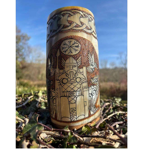 Taza de Cerveza Estilo Vikingo Premium con Asa de Cuerno Negro Ecológica Hecha a Mano, Colores Personalizables - Product Image 2