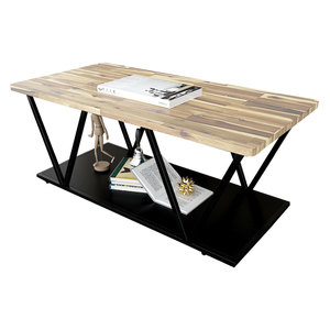 Industrial-Style Acacia Wood and Iron Frame Two-Tiered Sofa <b>Table</b> 120x60x48cm - Product Image 1