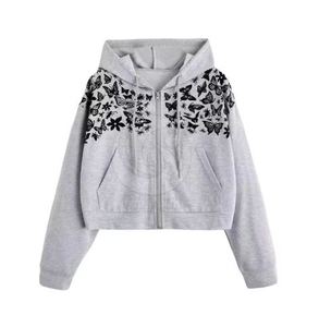 Nouveau style OEM ODM Haut court décontracté avec impression de logo personnalisé Sweat à capuche de haute qualité Sweat-shirts Haut court à capuche pour femmes - Product Image 4