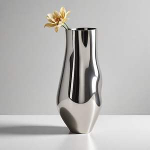 Florero de aluminio cepillado con perfil minimalista y cuerpo alto, ideal para exhibir flores frescas o artificiales en interiores - Product Image 1