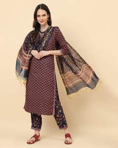 Proveedor Mayorista de Conjuntos de Kurti de Algodón Puro Estampado con Pantalón, Ropa Cómoda de Verano para Mujer, Exportación Global de Alta Calidad - Product Image 3