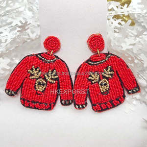 Pendientes de aro hechos a mano con cuentas de Navidad chapados en oro para mujer, joyería festiva navideña para bodas, fiestas perfectas - Product Image 5