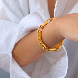 Collier et bracelet épais en acier inoxydable plaqué or, bijoux hip-hop en gros - Product Image 2