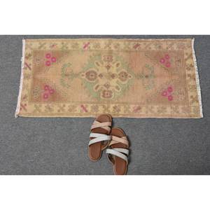 Vintage 1.5 X 3.1ft Beige Vert Laine Tapis À La Main Turc Grande Zone Abstrait Rectangle Couloir Patchwork Conception Latex pour Les Chambres - Product Image 5