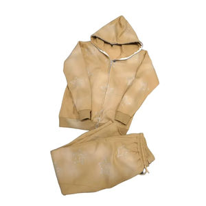 Streetwear Rhinestone Tracksuits Custom Cotton Terry <b>Oversized</b> Zip up Men Flare <b>Sweatpants</b> and Hoodie Set Acid Wash Tracksuit - Product Image 6