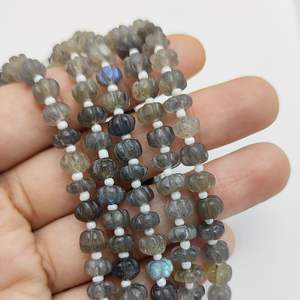 Grossiste en Labradorite Pierre Précieuse Citrouille Sculpture Brins Perlés - Product Image 3