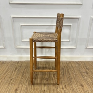 Taburete de madera de teca de primera calidad con cuerda-Respaldo y asiento Diseño moderno Color natural para el hogar Cocina Villa Hotel y uso en bar - Product Image 3