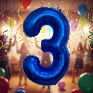 Palloncini in Foil Metallizzato Numero 3 Blu Scuro 1M, Confezione da 12 Pezzi per Feste per Bambini - Product Image 3
