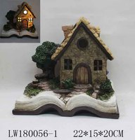 Maison de conte de fées en polyrésine pour jardin féerique avec lumières LED solaires, décoration créative de jardin nocturne en plein air
