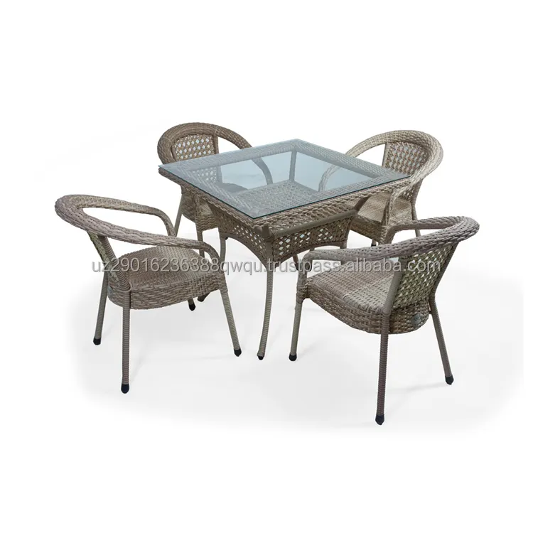 Rattan wicker dining table and chairs set steel frame from manufacturer best quality outdoor furniture