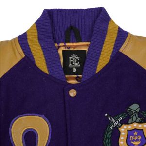 Veste Letterman pour hommes Corps en laine cachemire violet et manches en cuir véritable doré Vêtements grecs Fraternité Varsity Outerwear - Product Image 5