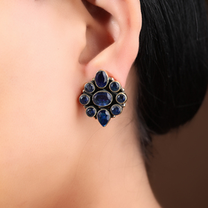 Oxidized Brass <b>Stud</b> <b>Earrings</b> Handmade Statement Jewelry Designer Gemstone <b>Earrings</b> for Women - Product Image 2